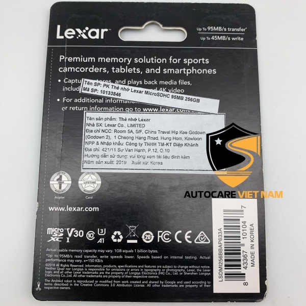 Thẻ Nhớ MicroSDXC Lexar 256GB 95MB/45MB/s (633X)